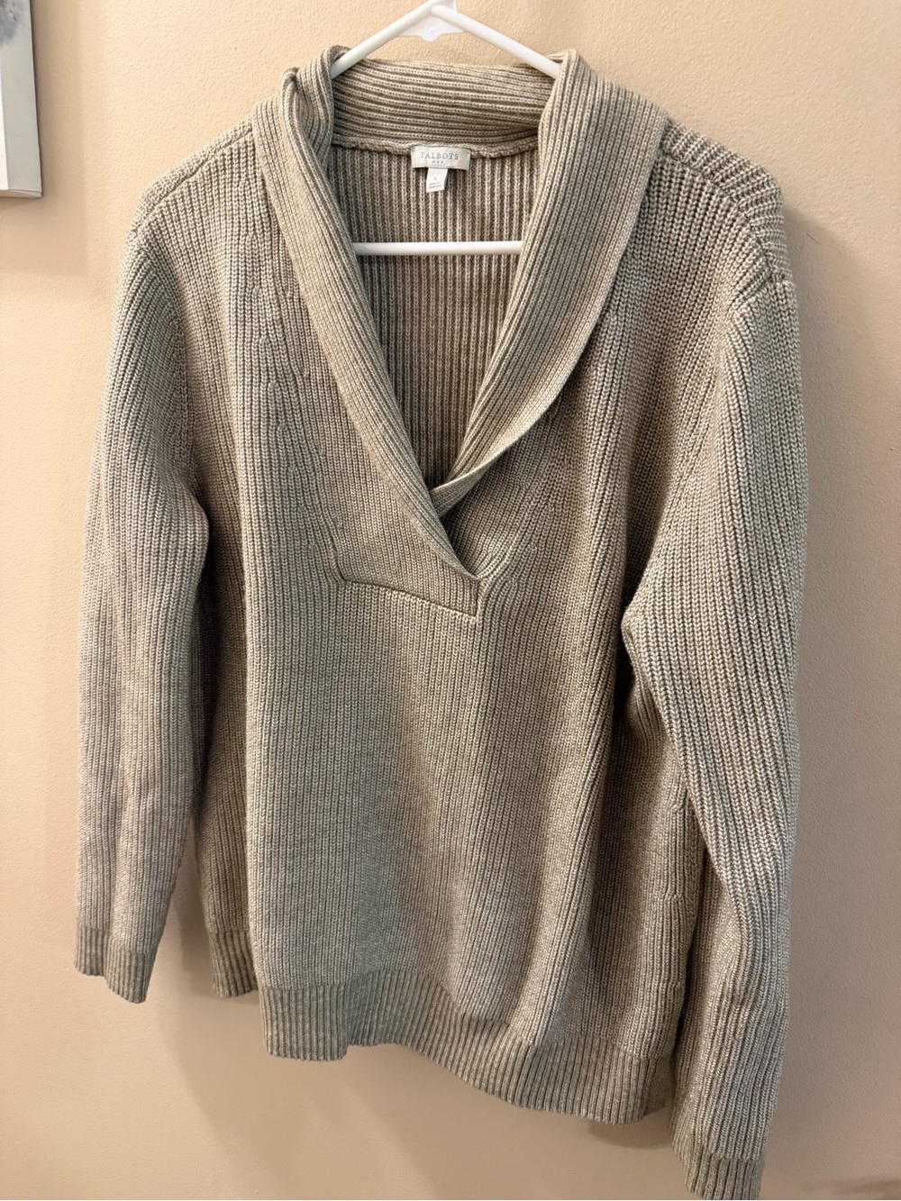 Talbots Shawl Collar Ribbed Sweater - Light Taupe size L